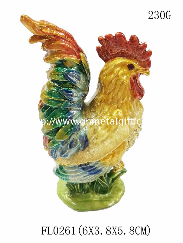 Metal Pewter Rooster Shape Jeweled Enamel Trinket Box Rooster Shape Trinket Box decorative box