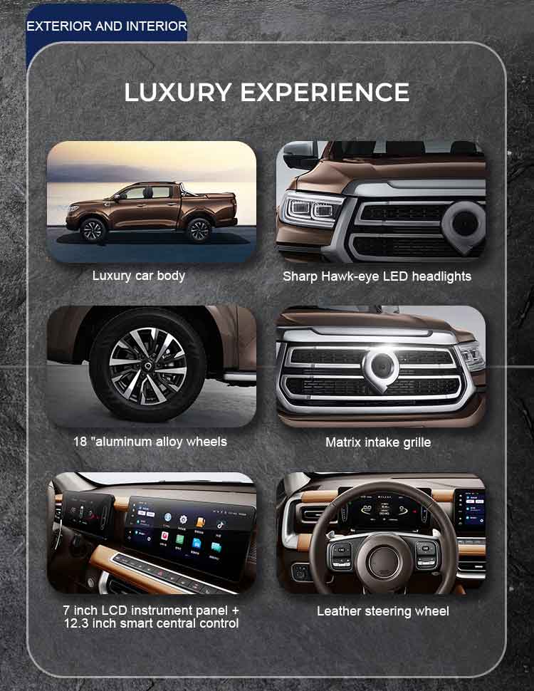 LUXURY EXPERIENCE Luxury car body 18 "aluminum alloy wheels 7 inch LCD instrument panel +12.3 inch smart central control Sharp Hawk-eye LED headlights Matrix intake grille 9Leather steering wheel