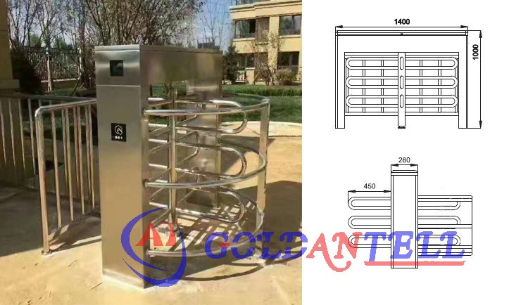 waterproof outdoor biometric electromagnetic entry access turnstile waist gate , cross poles barriers