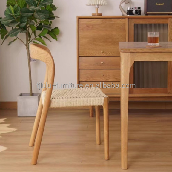 Office Chair with Traditional Style Dining Chair Featuring Rope Woven Seat and Solid Wood