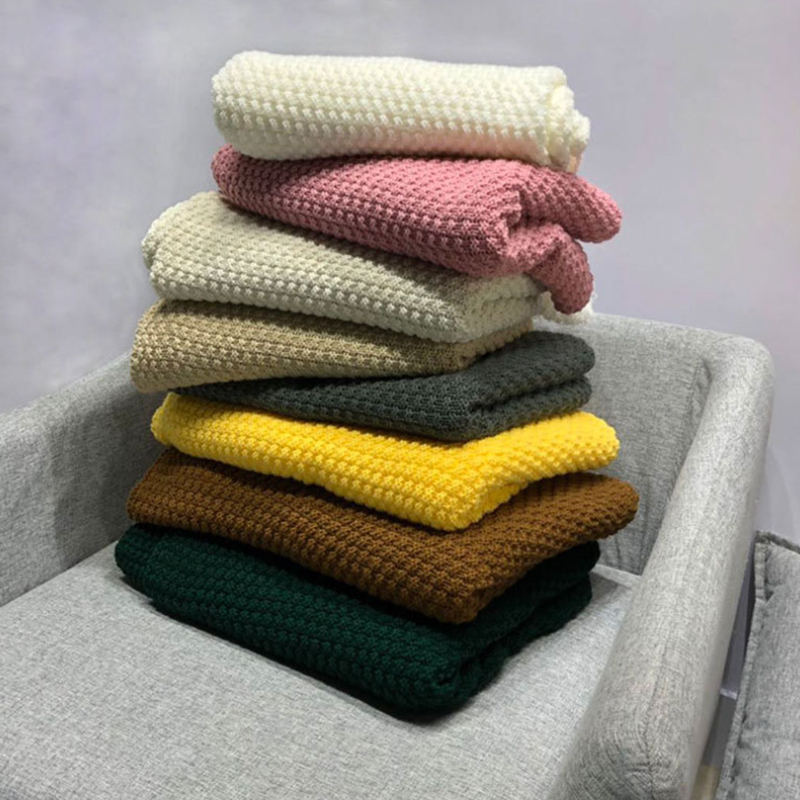 Knitted Wool Throw Blanket with Acrylic Tassel Simple Style Custom Solid Sofa Blanket