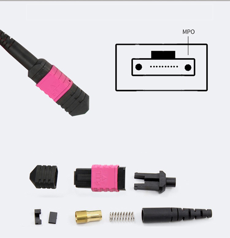 1 Meter 12 Cores OM4 MPO Fiber Optic Patch Cord And Pigtail Jumper For Data Center
