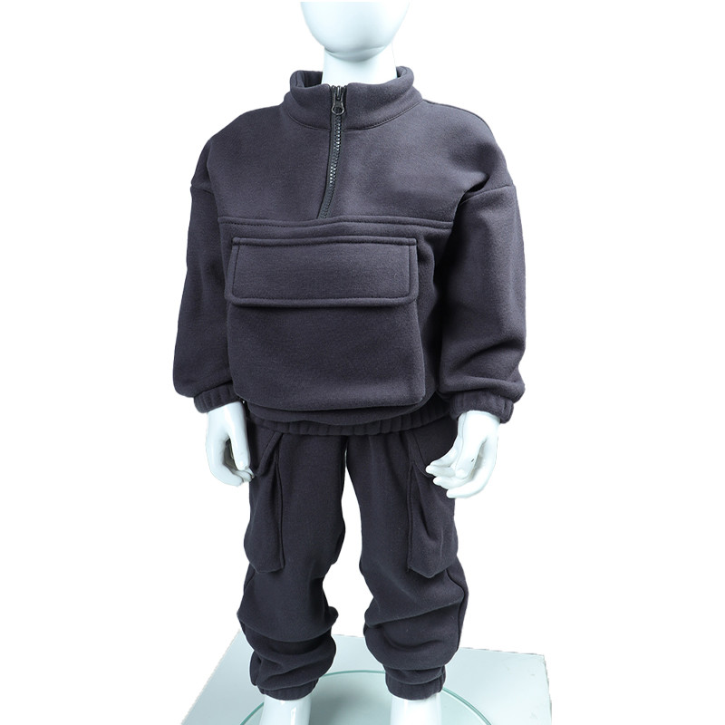 Half Zipper Fleece Tracksuit Set 300gsm Toddlers Winter Warm Sweatshirt With 3D Pockets Sweatpants Kids Jogger Set
