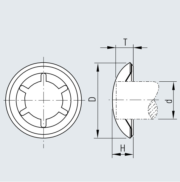M6 Starlock Push On Fasteners Dome Capped For Metric Round Shaft