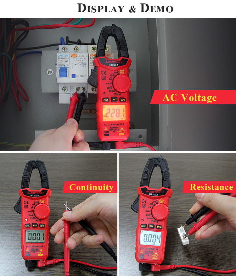 Data Hold And Back Light 2000 counts Habotest Clamp Meter