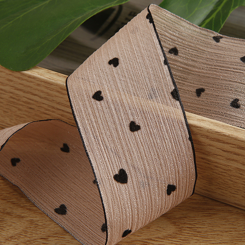 3 Colors Striped Ribbon 40mm Heart Printed Polyester Ribbon OEM Eco Friendly
