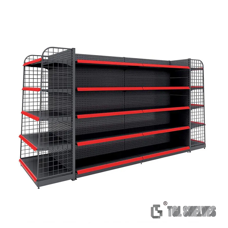 Grocery Gondola Supermarket Shelf Rack TGL Cold Rolled Steel Material