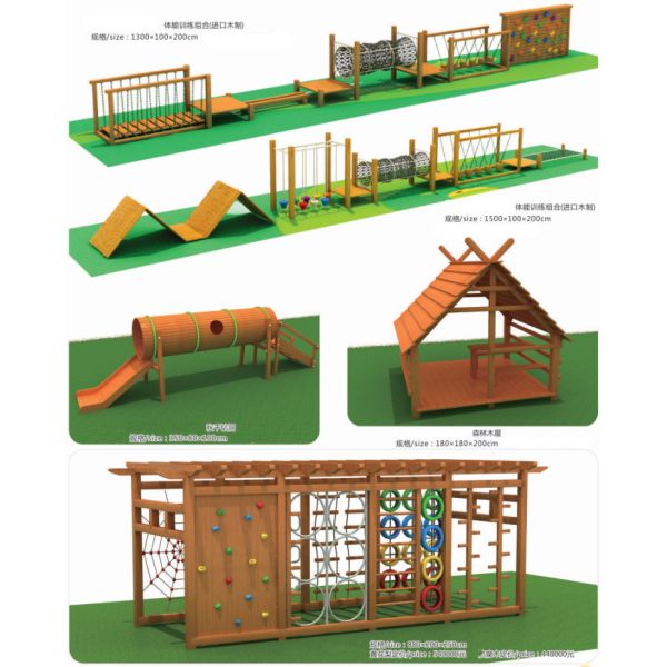 Outdoor Amusement Park Wooden Playground Structures Anti Static EU Standard