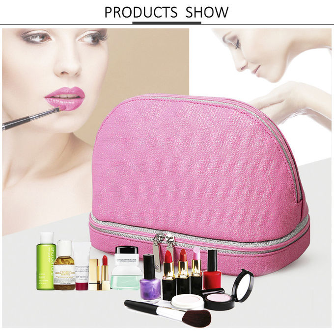 Wholesale Portable Beautiful Pink PU Shell Shape Make Up Cosmetic Bag
