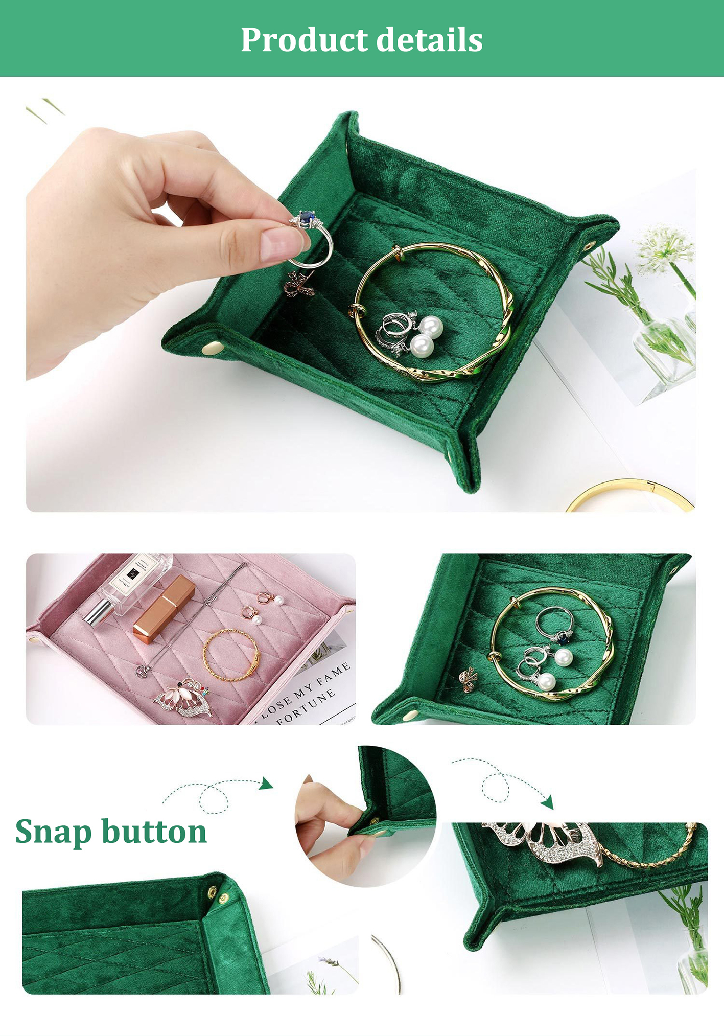 Velvet Nightstand Jewelry Box For Storing Watches Coins And Necklaces
