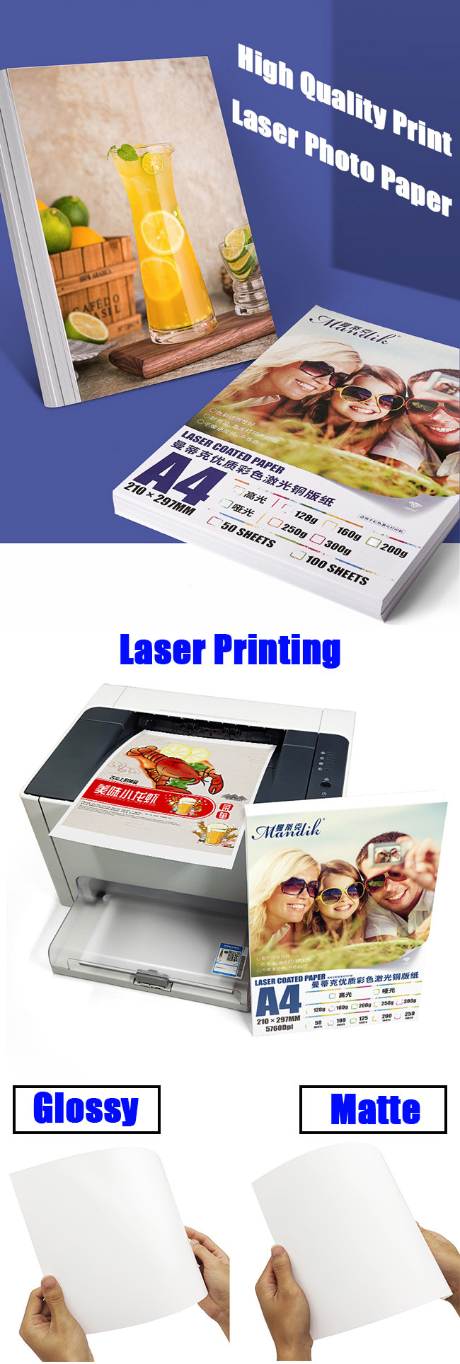250g A4 Laser Printing Double Sided Matte Photo Paper