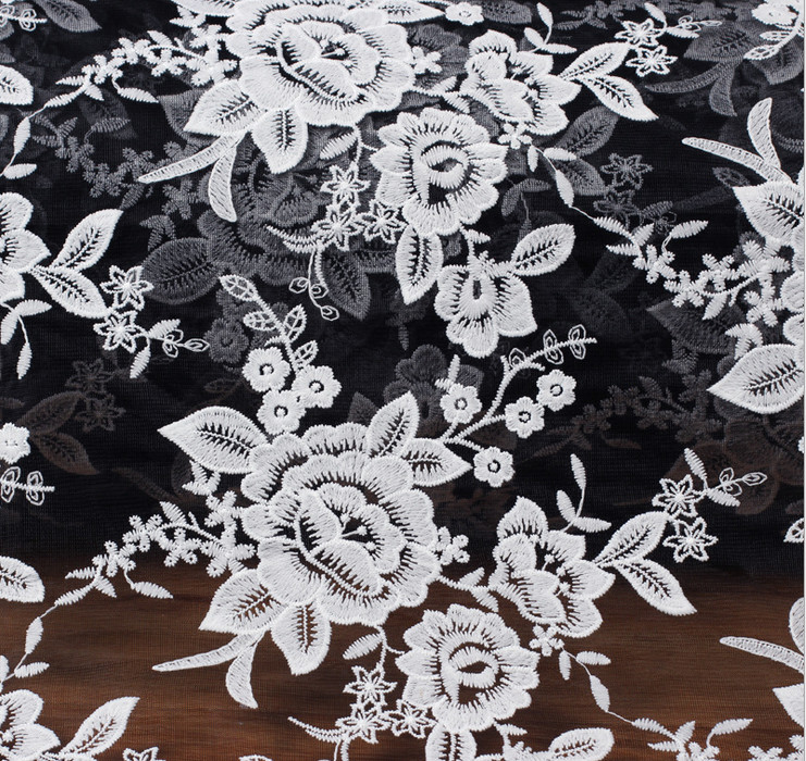 Mesh Embroidery Fabric Fashion Lace for Bridal Dress Black Ivory Double Color
