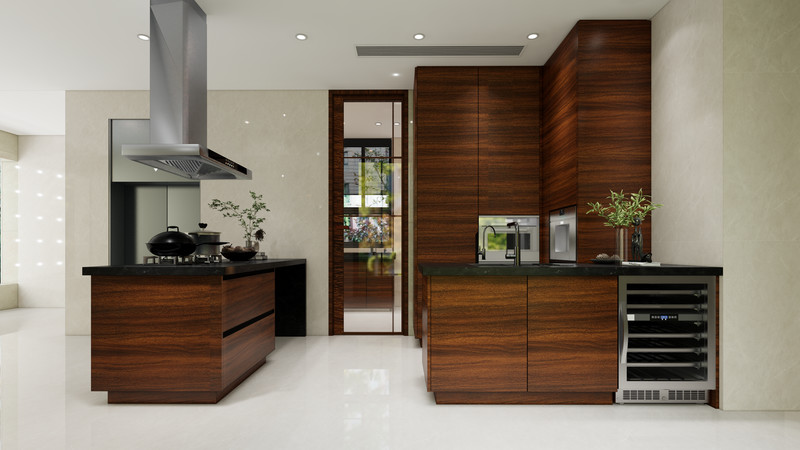 Sleek Durable And Customizable Modern Walnut-Style Stainless Steel Kitchen Cabinet