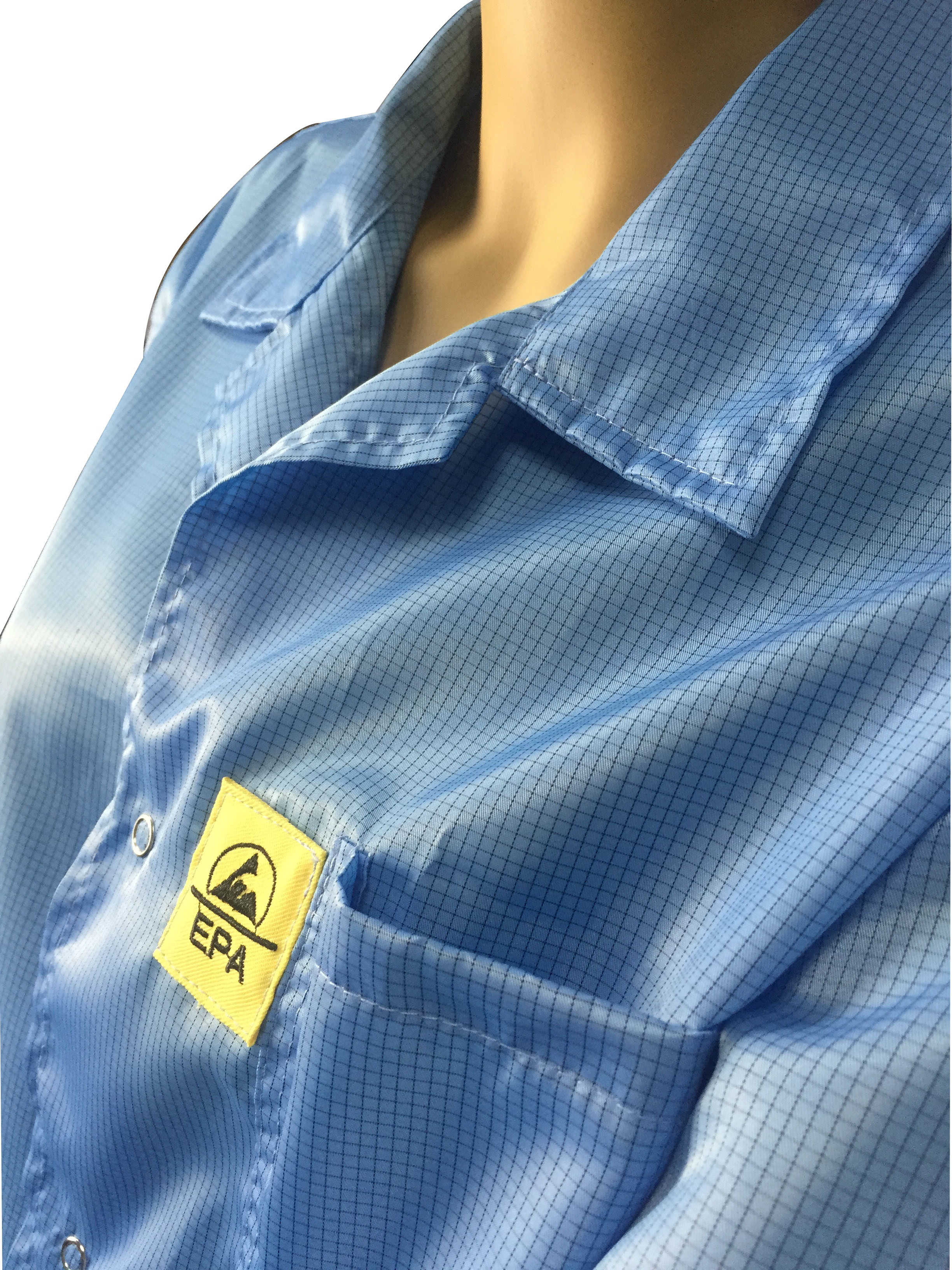 Static Dissipative ESD Jackets 2.5mm Grid White And Blue For EPA Clean Room