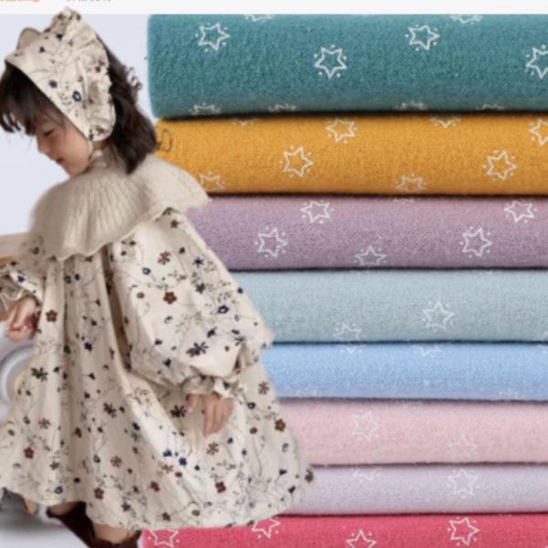 Printed Flannel Cotton Shirt Fabric Spandex Brush Kids Skirt Autumn Dress Fabric