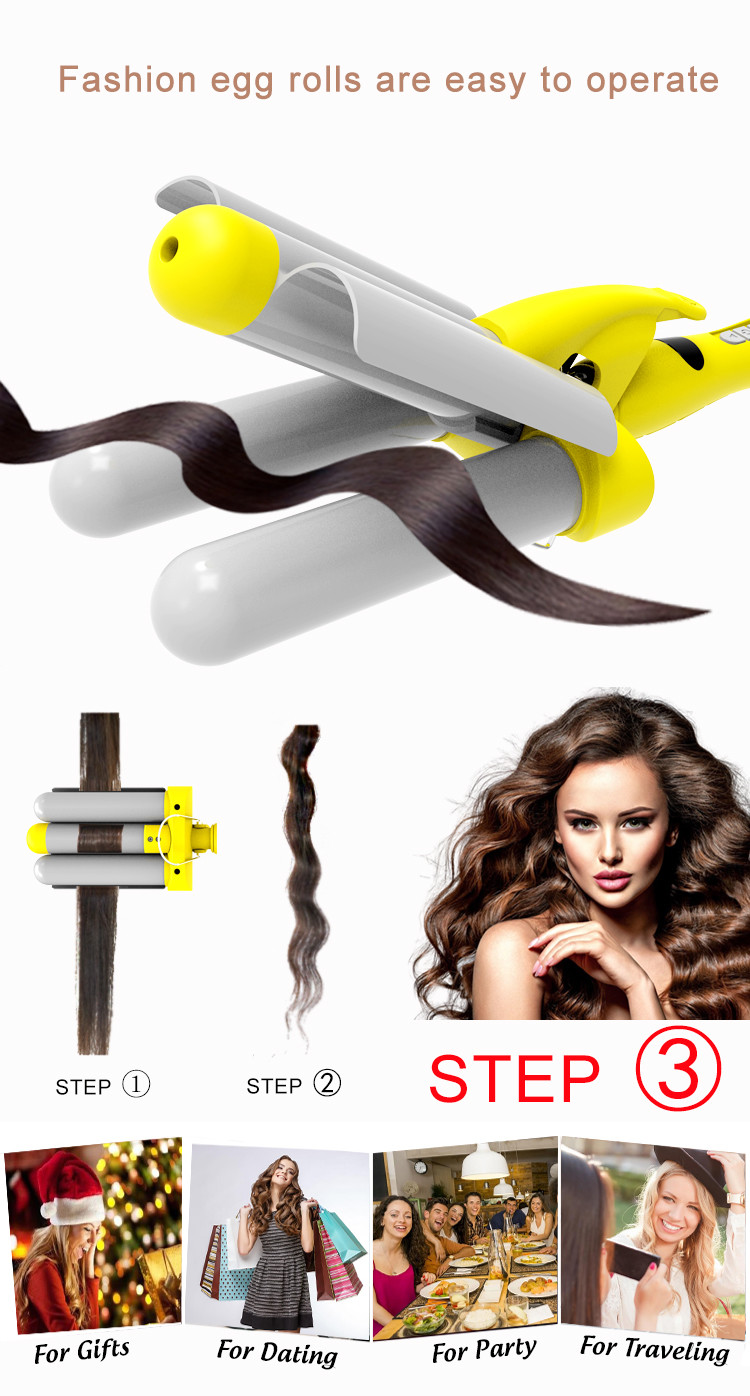 32mm Three Barrel Hair Waver , Tourmaline Ceramic Barrel Curling Iron