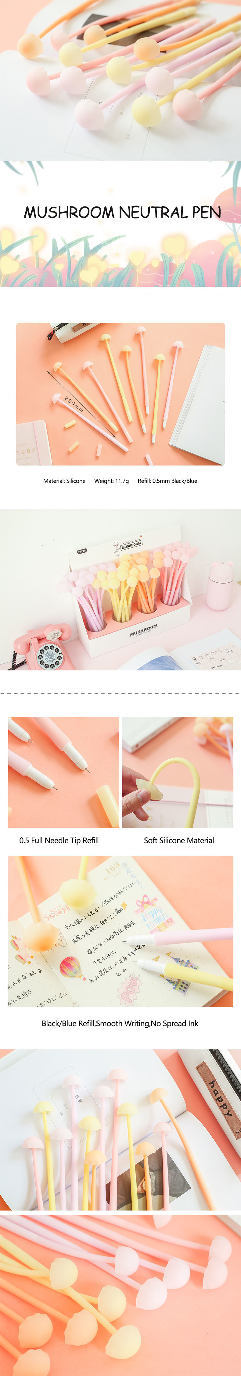 Creative Mushroom Style Silicone Gel Pen 0.5mm Cute Luminous Neutral Pen Stationery