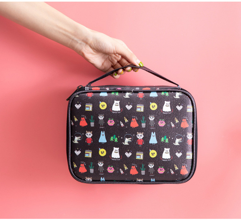 Standard Size Cartoon Printed Toiletry Cosmetic Bag With Handle