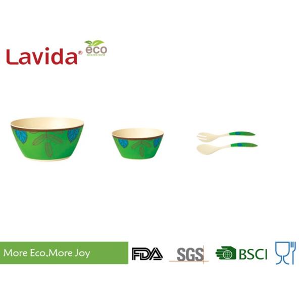 Food Grade Safe Bamboo Tableware Set Contrast Blue And Green Color Smooth Surface