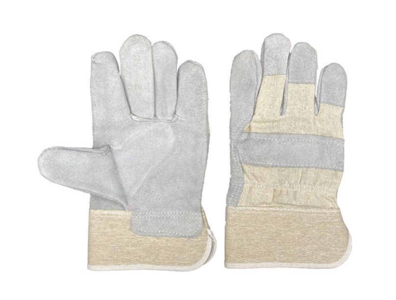 Welding Gloves Thick Leather Short Welder Gloves Half-Leather White Rubber Two Finger Welding Labor Gloves
