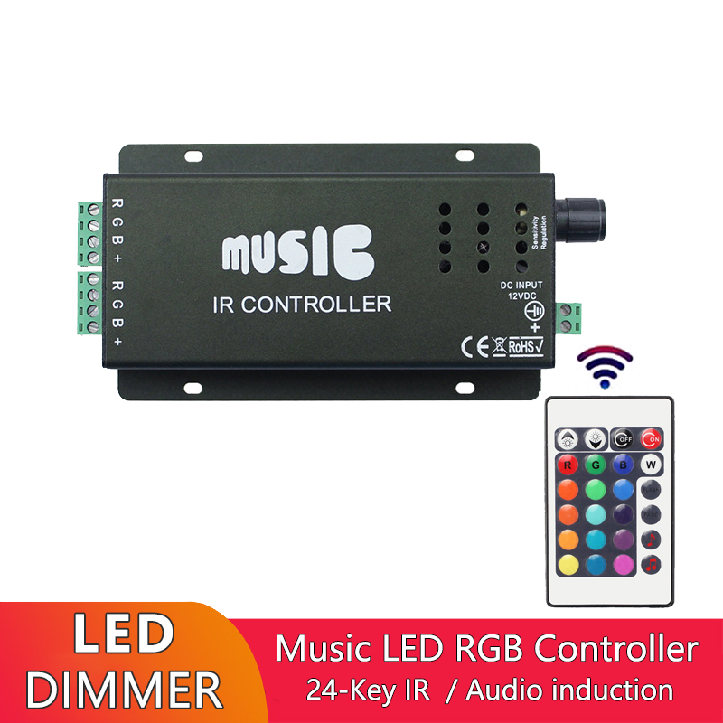 12A LED Strip Light Controller , Sound Sensitive 24 Key IR Remote Controller