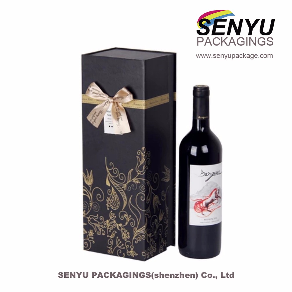 Gift Whisky Wine Bottle Packaging Boxes Cardboard Wine Box Black Paper with Custom Logo