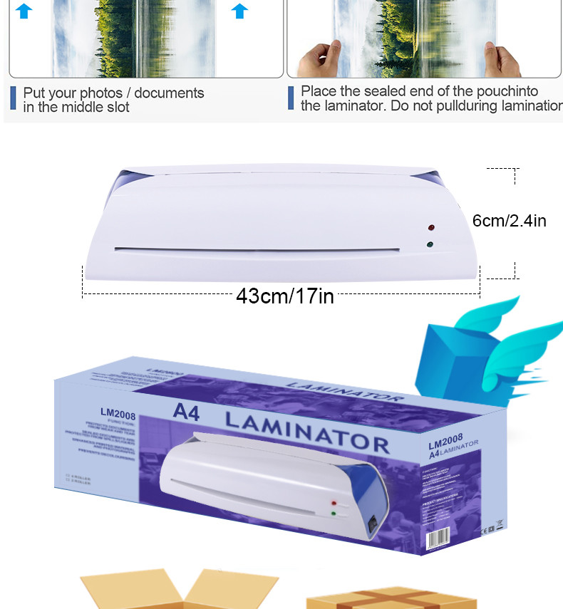 White Blue Color A4 Laminator For Photo Document Paper Menu With Release LM2008
