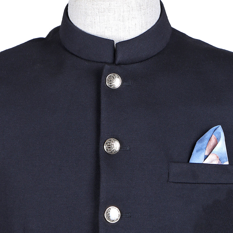 Solid Party Business Casual Suit Jacket Stand Collar Blazer Mens With Pocket Tie For Reception