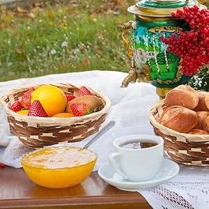 Round Gift Baskets, Bamboo Small Bread & Fruit Baskets, 7" Woven Bread Roll Baskets, Food Serving Baskets, Food Storage Basket For Kitchen Restaurant