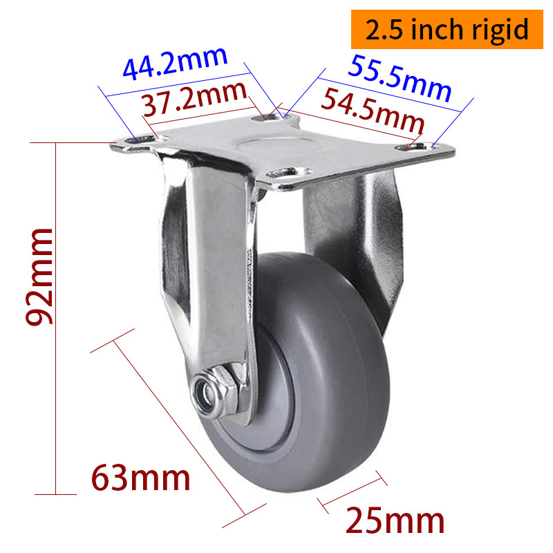EDL Light TPE Casters Chrome Coating 2.5inch 70kg Plate by Rigid,Swivel and Brake type