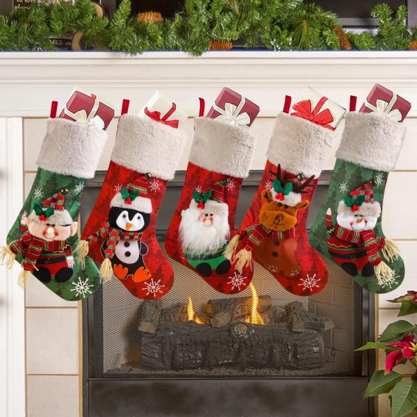 Christmas Stockings Set of 5, Large 18' Xmas Stockings Fireplace Hanging