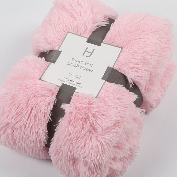 Polyester Pure Color Faux Fur Fleece Blankets , Blush Faux Fur Blanket 200*220cm