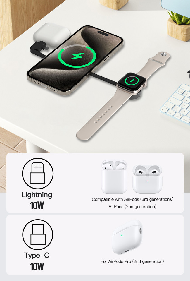 3 In 1 Magnetic Iphone Wireless Charger Portable For Iphone 15 Pro Max