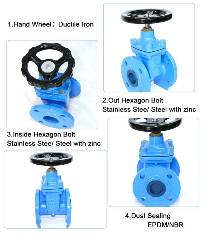 DN500 80 BS EN PN16 Gost OS&Y Ductile Iron Carbon Stainless Steel DIN F4 Resilient Stem Sluice Gate Valve