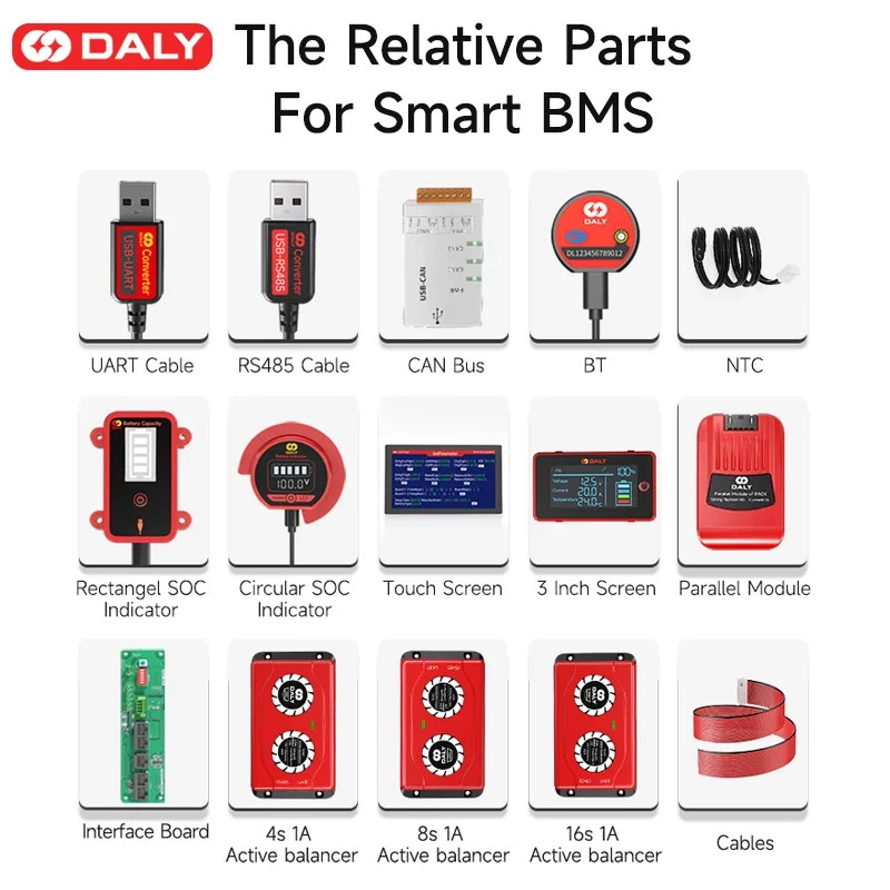 Smart Daly PCBA BMS 100A 150A 200A 4S 8S 16S 300A With Fan/CANBUS/Parallel Module Optional Smart BMS