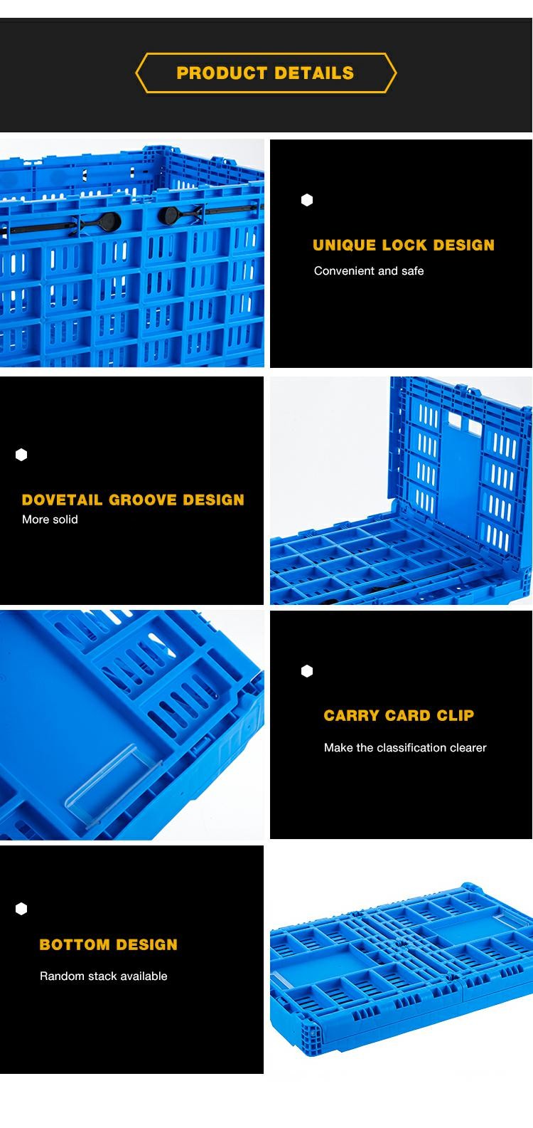 Blue Collapsible Stackable Crates Vegetable Transporation Storage