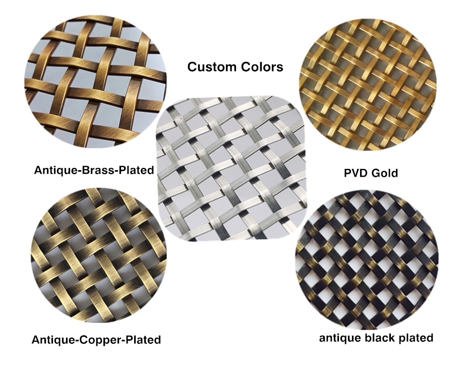 Gold Color Architectural Wire Mesh, Crimped Flat Wire Screen Mesh 6mm Aperture