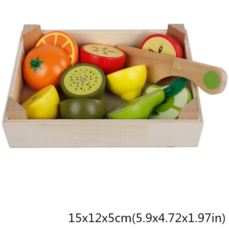 Water Paint 1.94in Wooden Fruit Cutting Set Kitchen Role Play