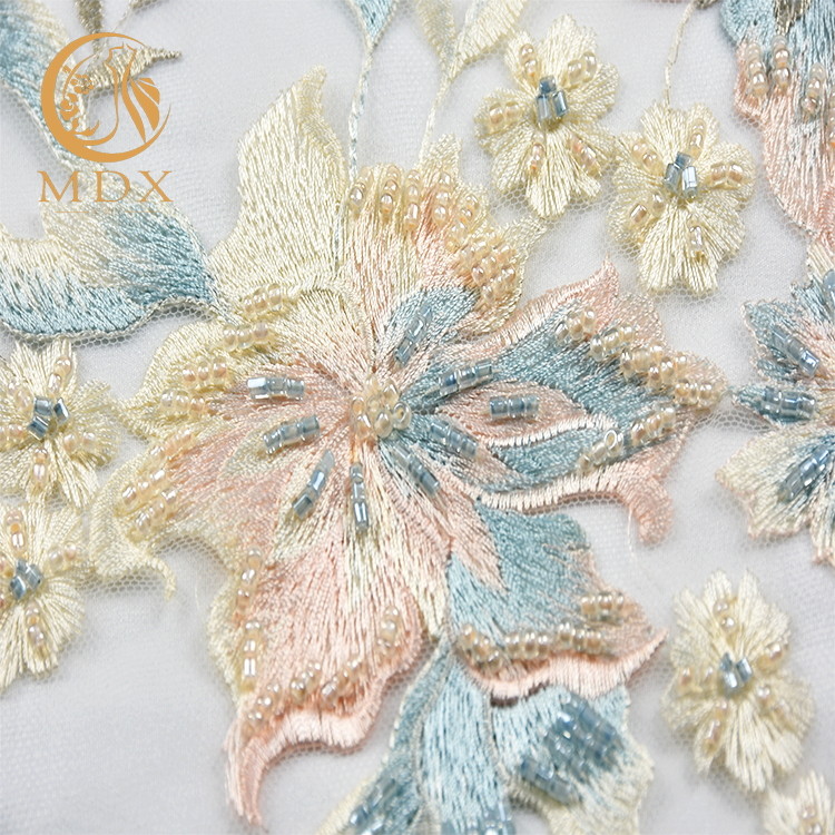 Handmade Bridal 3D Embroidery Lace Fabric Beaded 135cm Width By The Yard