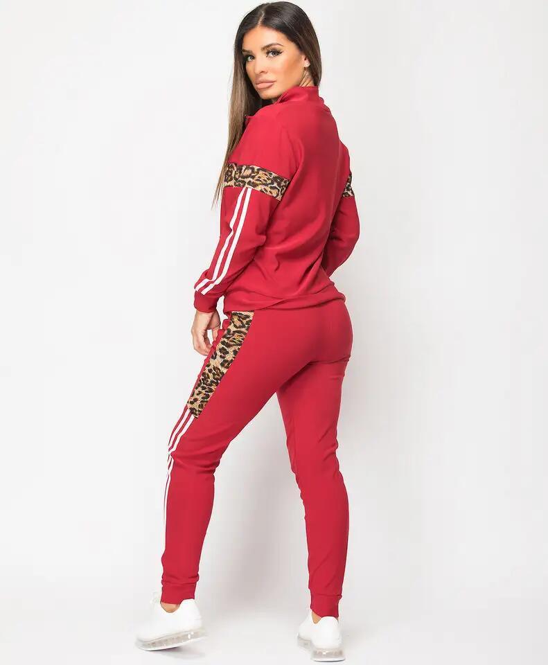 Womens Tracksuits Cotton Polyester Leopard Print Side Stripe Women Jogging 2 Pieces Set