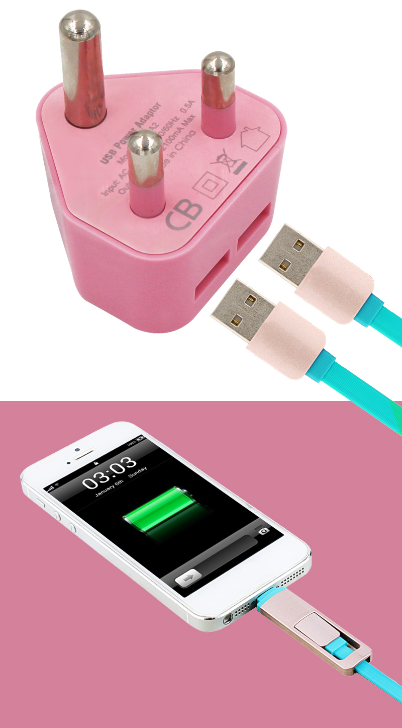 5V 2.1A Dual USB Charger Travel Power Adapter for South Africa and India