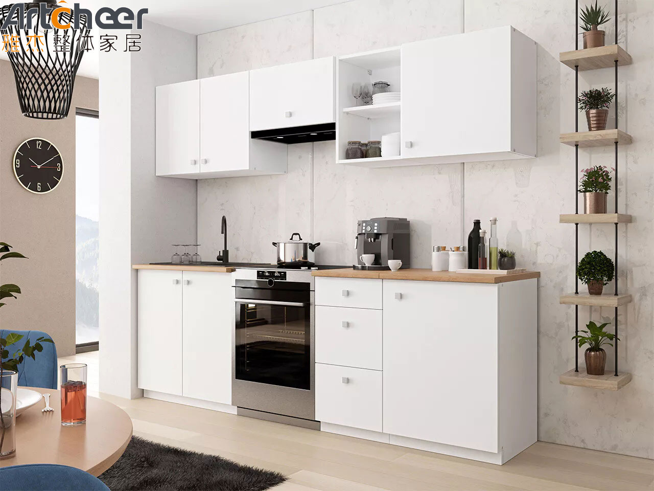 Small Room Grey Kitchen Cabinet with Modern and Stylish Half Bullnose Countertop Edging