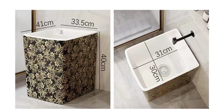 Household Rectangular Ceramic Mop Sink Small Countertop Mounted Type