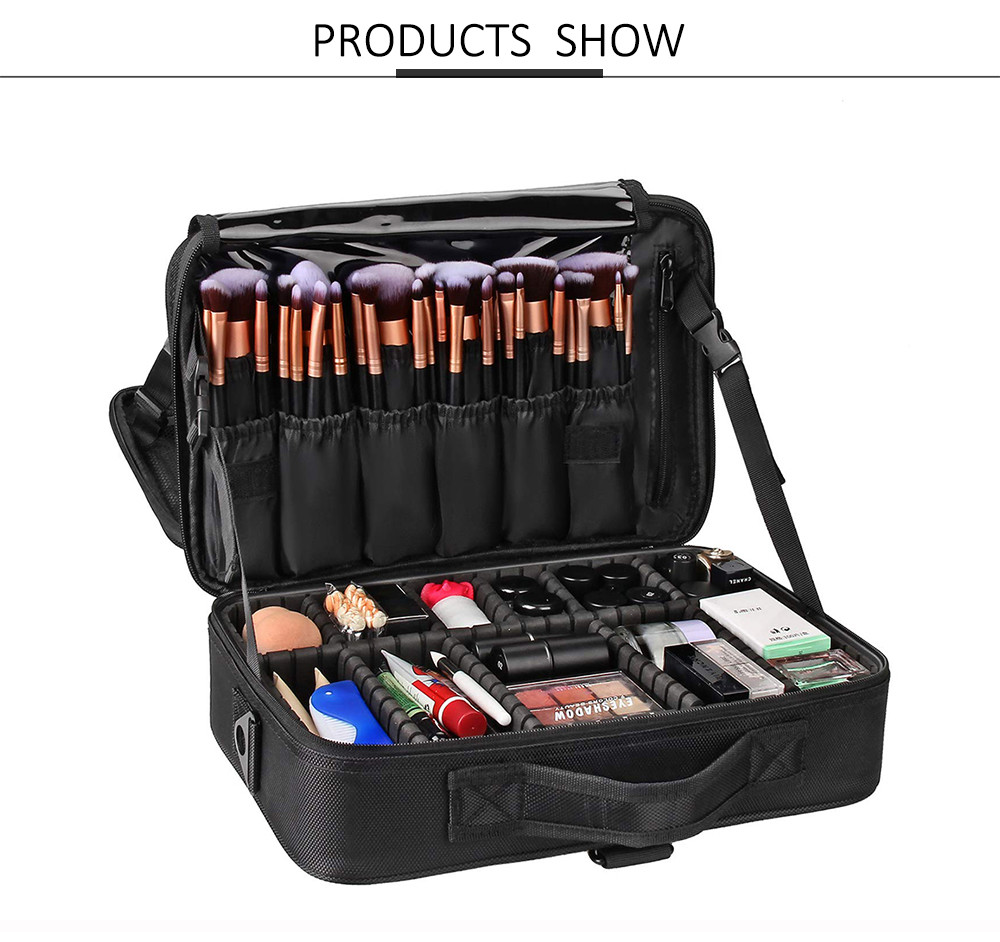 Multifunction Nylon Large Cosmetic Case With Adjustable Dividers