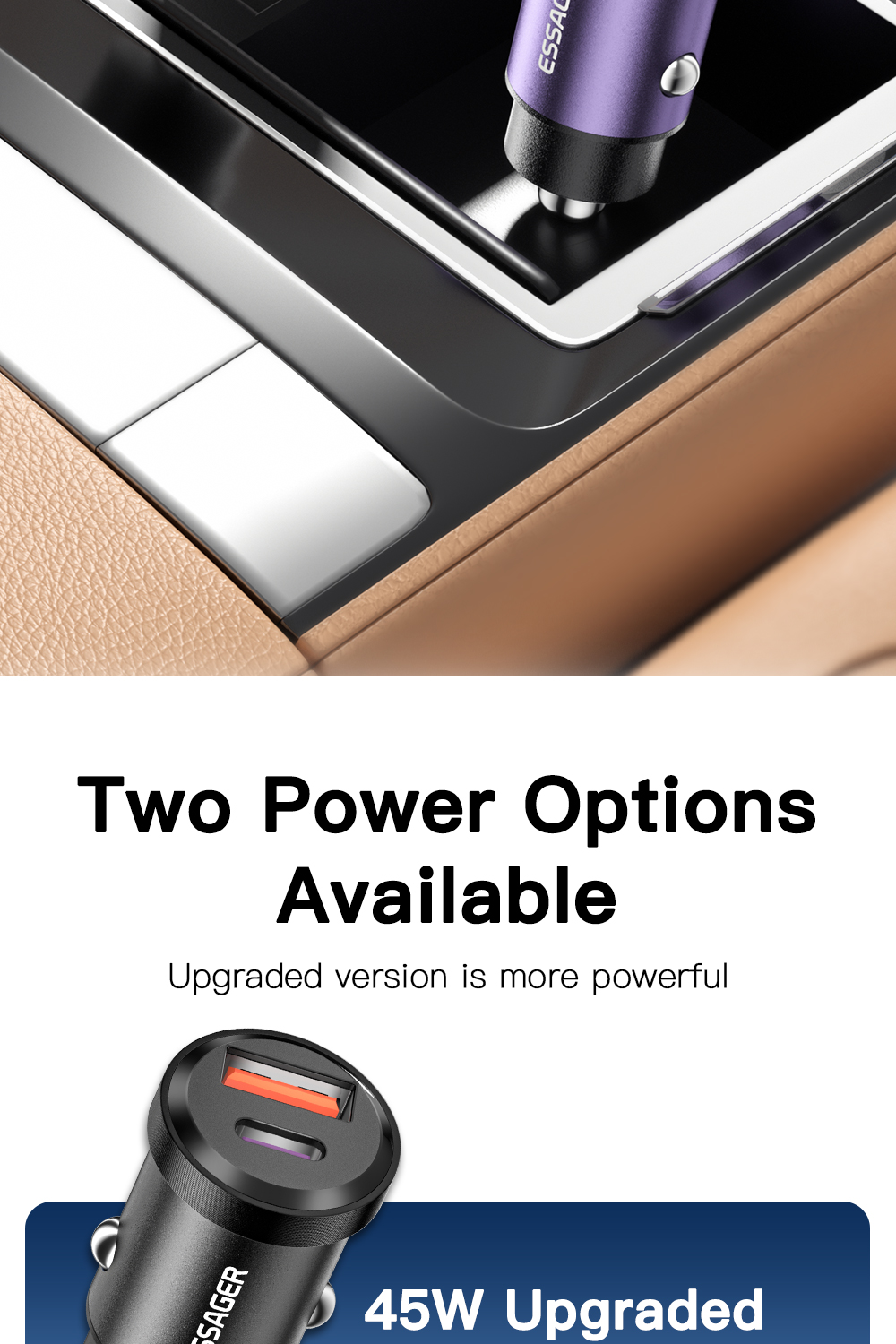 Essager 2022 Gyroscope New USB-A Type-C 30W 45W PD20W Mini Charger Car Charger