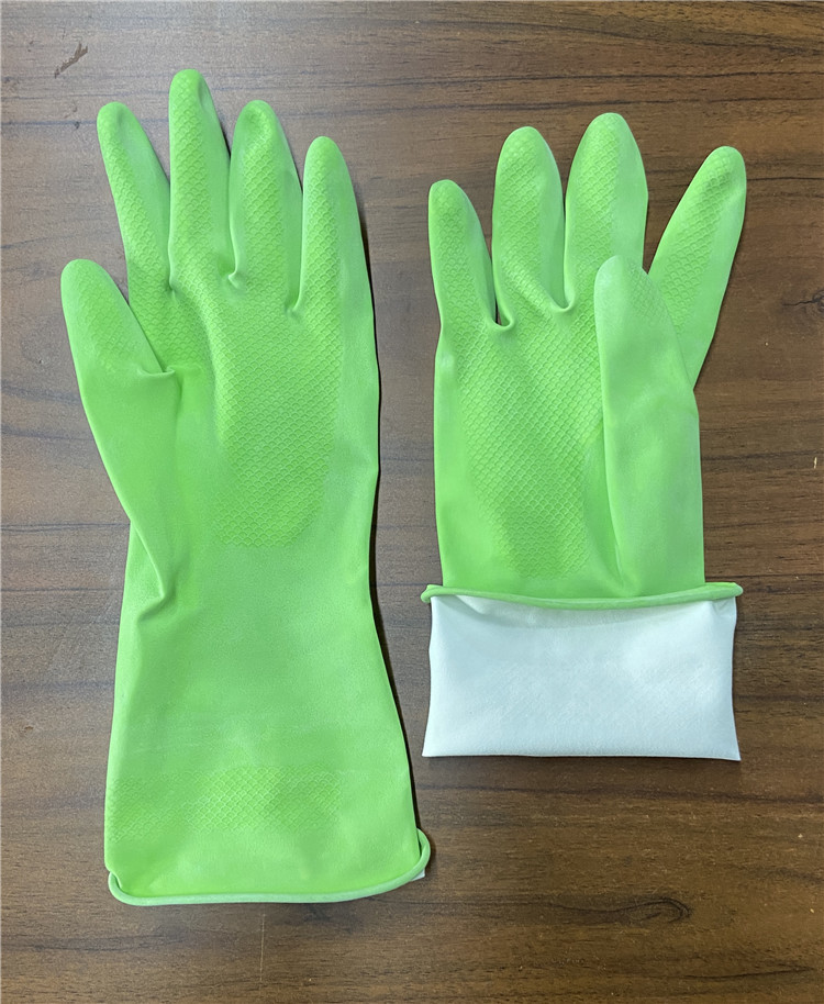 Spray Flocklined M 45g Rubber Kitchen Dish Wash Gloves Green