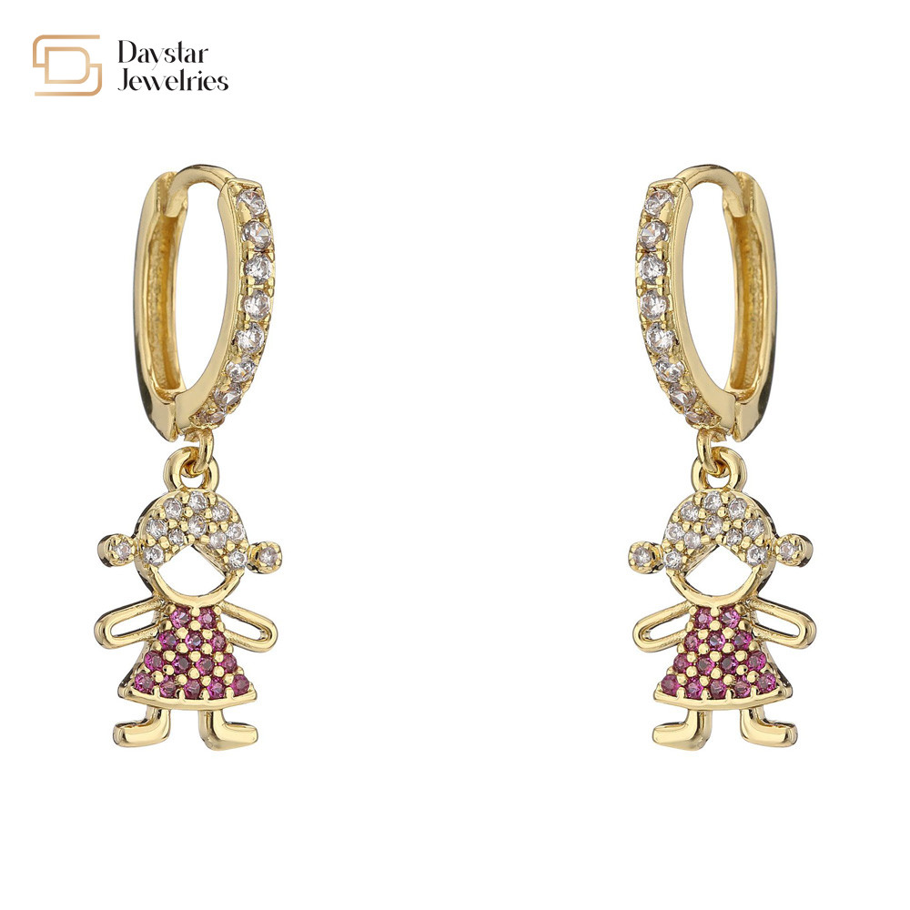 18k Brass Gold Pendant Hoop Earrings Zircon Diamond for Boy Girls