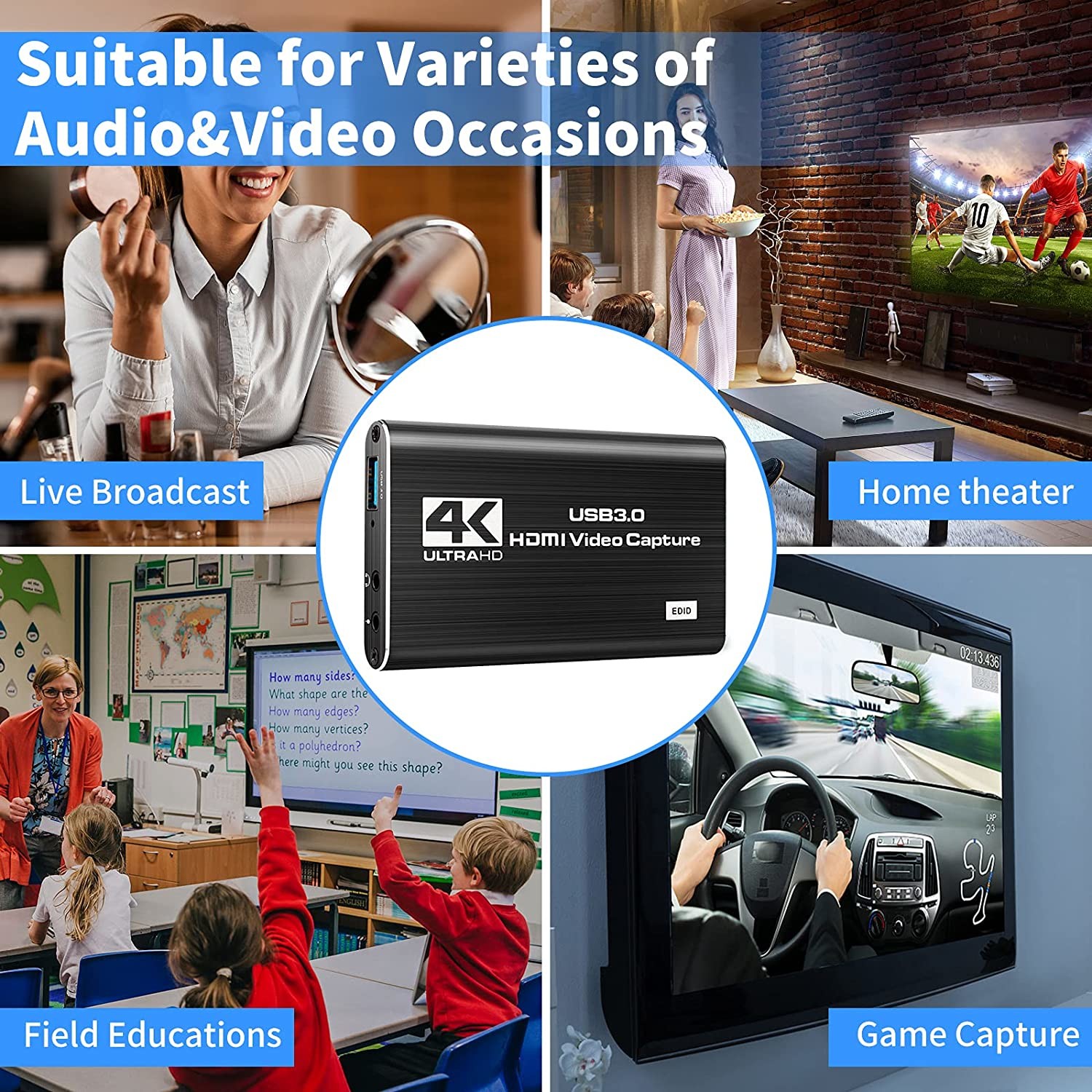 4Kp60 Audio Video Capture Card , USB3.0 1080P 60fps Portable Video Converter