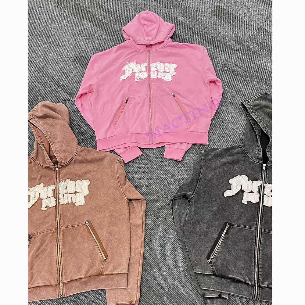 Men's Heavyweight Cotton Vintage Acid Wash Custom Streetwear Embroidered Logo Hoodie