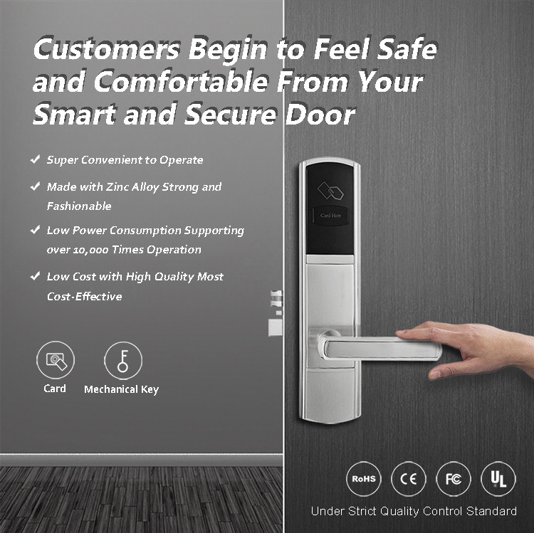 Smart Keyless Hotel Door Locks Zinc Alloy / 304 Stainless Steel 2 Ways To Unlock